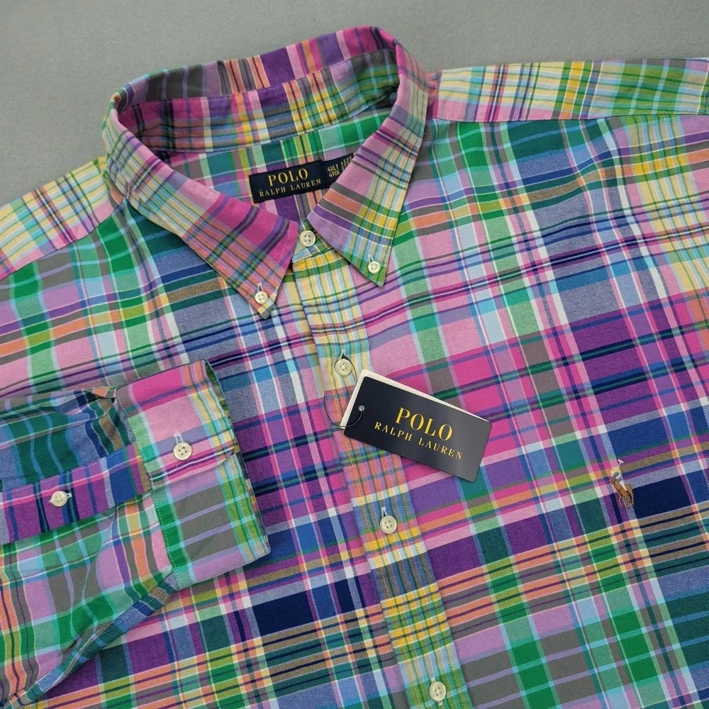 Polo Ralph Lauren Shirt Mens 3XB Multicolor‎ Plaid Button Down LS Oxford Pony